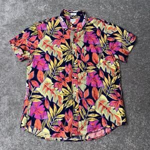J. CREW 100% LINEN Men Slim L Floral Tropical Classic Hawaiian Camp Shirt NWT
